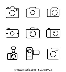 thin line camera icons set on white background