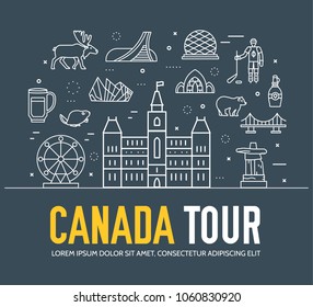 Thin line Canada travel and tourism icons.