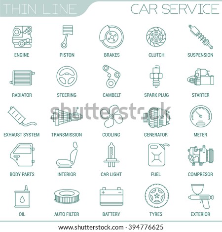 Thin line car service vector interface icon set.