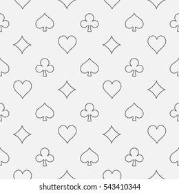 Thin line card suits pattern. Vector poker or casino seamless outline minimal pattern