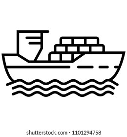 thin line cargo ship with shadow. concept of seaport emblem, voyage, shipbuilding, trip, anchor. flat outline style trend modern logotype template design art vector illustration on white background
