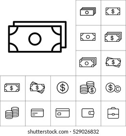 thin line cash, dollar icon on white background, money icons set