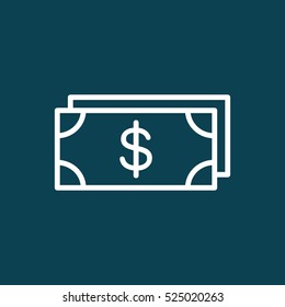 thin line cash, dollar, money icon on blue background
