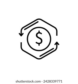 flujo de caja de línea fina o icono de transacción. tendencia de trazo plano moderno flujo de caja lineal logotipo diseño gráfico aislado sobre fondo blanco. concepto de política monetaria global o conversión de riqueza