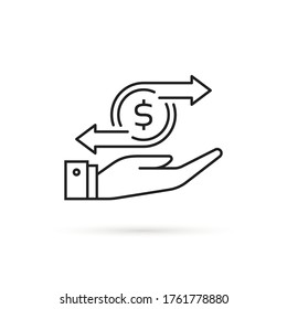 thin line cashflow or money transfer icon. concept of recurring payment and subscription or instant p2p currency swap. stroke black coin logotype graphic linear design illustration isolated on white