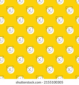 Iconos de la cara de gato delgado en un fondo amarillo en un patrón sin fisuras. Resumen de la ilustración empresarial con elementos repetidos. EPS de fondo vectorial 10