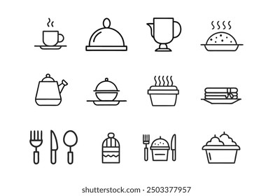 Thin line catering logo icon set in vector art for clean and professional design.