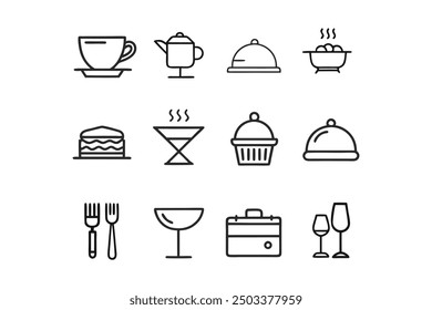 Thin line catering logo icon set in vector art for clean and professional design.