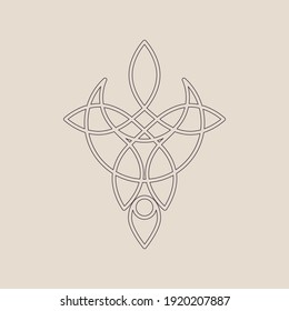 Thin line celtic elven style symbol. Knot and moon abstract outline logo icon - esoteric and organic cosmetics concepts for logotype and branding. Loop elements. Vector illustration