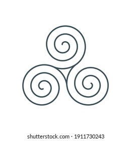 thin line celtic triskelion symbol. outline triple spiral icon. linear triskele logo. lineart triskel motif sign. ancient triangular ornament. sacred geometry. editable stroke. vector illustration