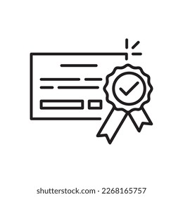 thin line certificate or license like qualification icon. linear modern win or reputation logotype graphic web design element isalated on white. concept of best product for partner or academic doc