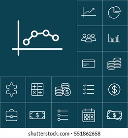 thin line chart, graph icon on blue background, business icons set