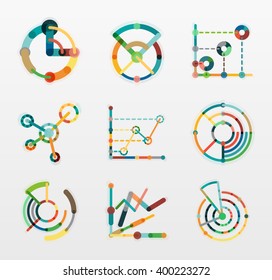 Thin line chart logo set. Graph icons modern colorful flat style. Vector symbols