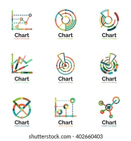 Thin line chart logo set. Graph icons modern colorful flat style. Vector symbols