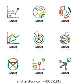 Thin line chart logo set. Graph icons modern colorful flat style. Vector symbols