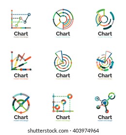 Thin line chart logo set. Graph icons modern colorful flat style. Vector symbols