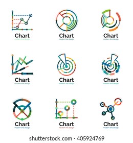 Thin line chart logo set. Graph icons modern colorful flat style. Vector symbols