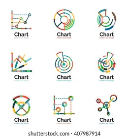 Thin line chart logo set. Graph icons modern colorful flat style. Vector symbols