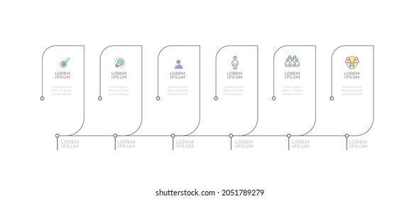 Thin line chart origami paper color in Vector infographic template for diagram presentation, chart, business concept with 6 step and elements options