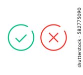 Thin line check mark icons. Green tick and red cross checkmarks flat line icons set. Vector illustration isolated on white background