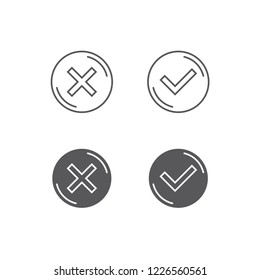 Thin line check mark icons. Tick and cross checkmarks flat line icons set. True or false? Vector illustration