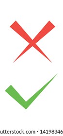 Thin line check mark icons. Green tick and red cross checkmarks flat line icons set. Vector illustration isolated on white background