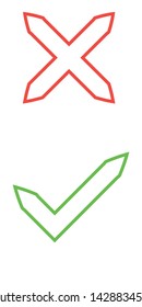Thin line check mark icons. Green tick and red cross checkmarks flat line icons set. Vector illustration isolated on white background