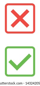 Thin line check mark icons. Green tick and red cross checkmarks flat line icons set. Vector illustration isolated on white background