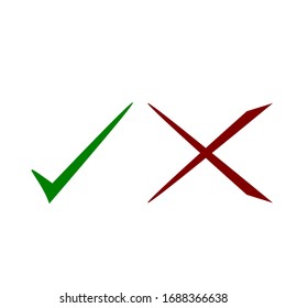 Thin line check mark icons. Green tick and red cross checkmarks flat line icons set. Vector illustration isolated on white background