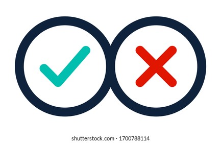 Thin line check mark icons. Green tick and red cross checkmarks flat line icons set. Vector illustration isolated on white background