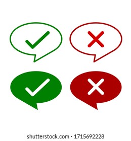 Thin line check mark icons. Green tick and red cross checkmarks flat line icons set. Vector illustration on white background
