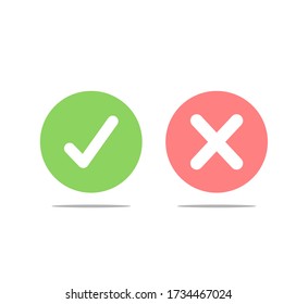 Markierungssymbole für dünne Linien. Die Symbole für grüne und rote Kreuze sind für die flache Linie festgelegt. Vektor-Abbildung auf weißem Hintergrund