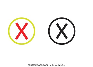Iconos de marca de verificación de línea fina. Conjunto de iconos de línea plana de marcas de verificación de marca verde y cruz roja. Ilustración vectorial aislada sobre fondo blanco