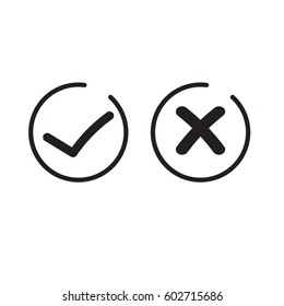 Thin line check mark icons. Green tick and red cross checkmarks flat line icons set. Vector illustration isolated on white background