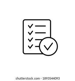 Thin line checklist, report icon on white background