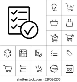 thin line checklist, report icon on white background, shopping icons set