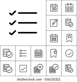 thin line checklist, report icon on white background, schedule planning set