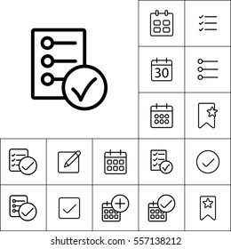 thin line checklist, report icon on white background, schedule planning set