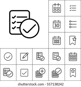 thin line checklist, report icon on white background, schedule planning set
