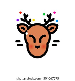 Thin line Christmas Deer, New Year animal vector illustration
