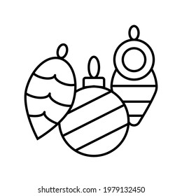 Thin line Christmas ornaments vector icon on a white background. Fully editable and royalty-free.