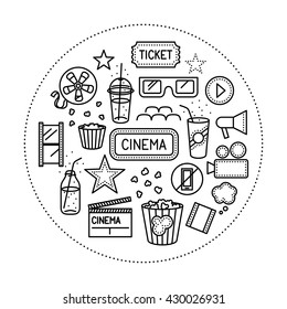 Thin line cinema / movie theater icon set. Vector signs.