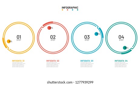 Thin line circle Infographic design template. Business concept with 4 options or steps. Can be used for process diagram, annual report, workflow layout, flow chart. Vector illustration.
