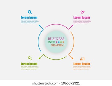 La línea delgada gira las flechas planas para infografía de 4 pasos. Plantilla de presentación de infografía de negocio con diagrama, gráfico cuatro elementos. La línea de tiempo del concepto creativo presenta infografías con 4 opciones.