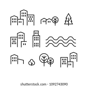 Thin line city icon set