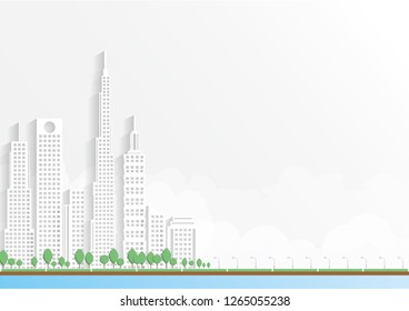 Thin line City landscape. Downtown landscape with high skyscrapers