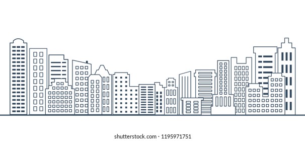 thin line cityscape. Urban landscape with business buildings. Vector illustration of modern city buildings. Thin line design elements of city scape.