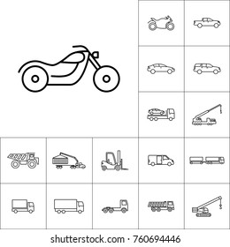 thin line classic motorcycle icon on white background, vehicle set