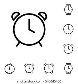 thin line clock, alarm icon on white background, time set