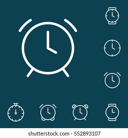 thin line clock, alarm icon on blue background, time set